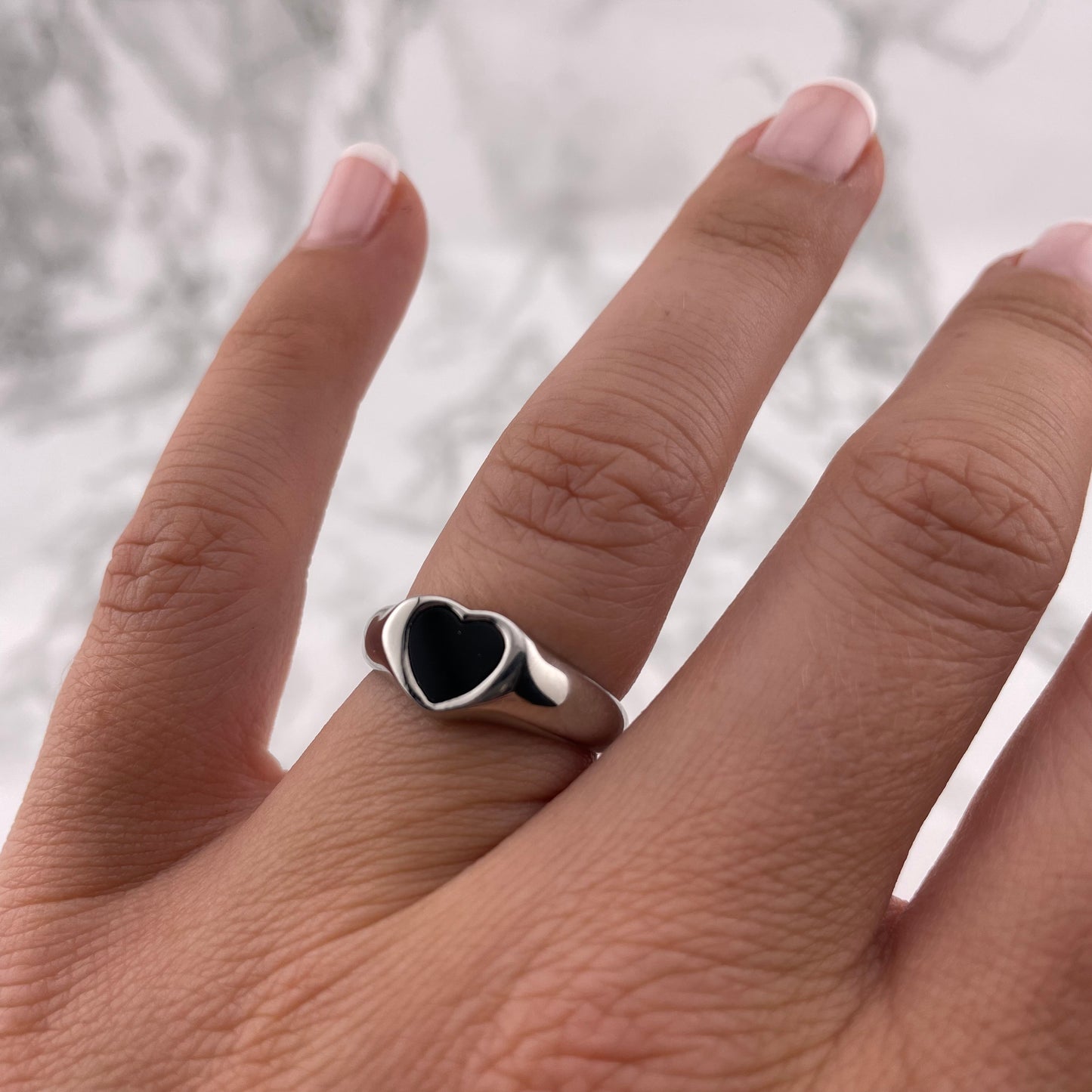 Zilveren Zwarte Hart Ring