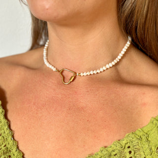 Gouden hart parelketting