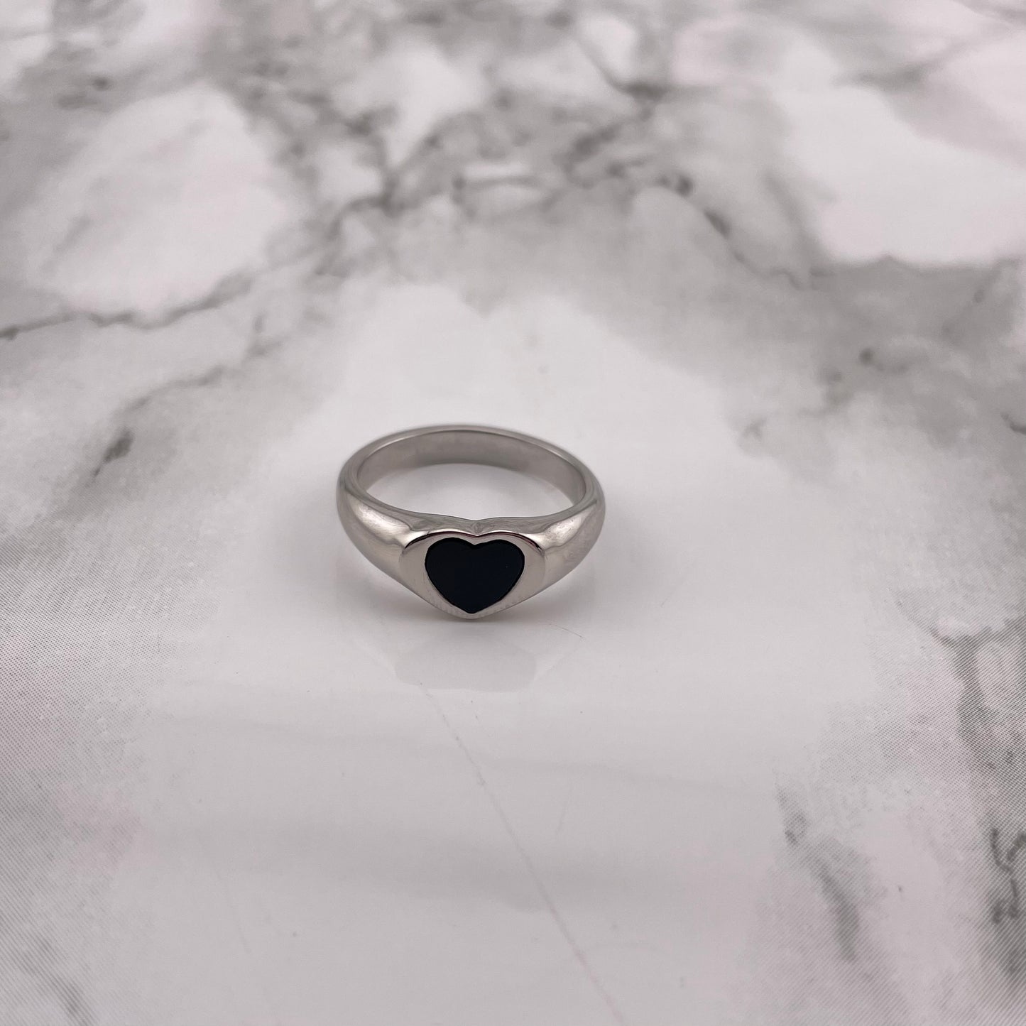 Zilveren Zwarte Hart Ring