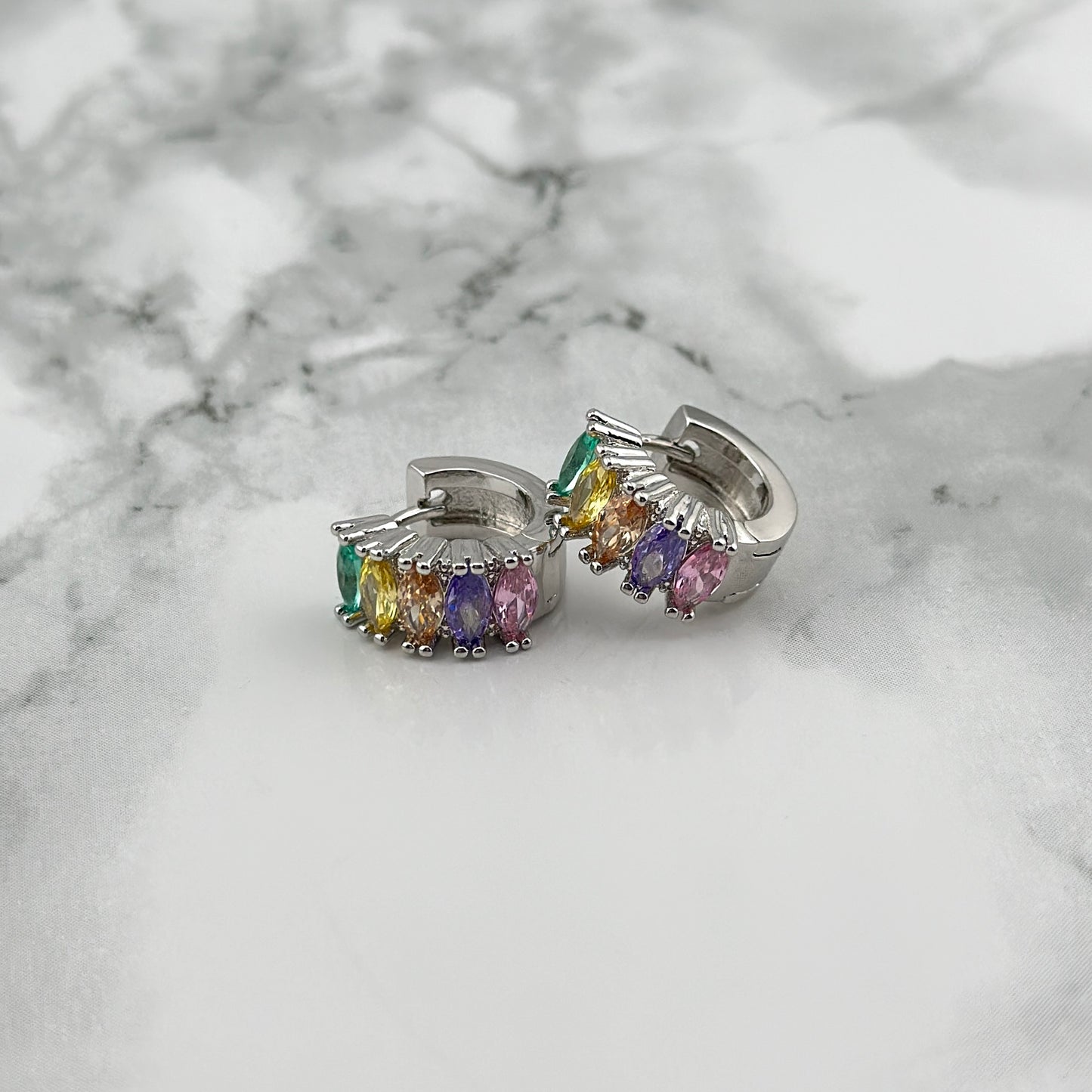 Rainbow silver hoops